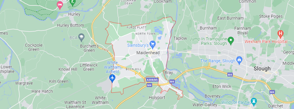 A Google Maps image of the location of Maidenhead in London.