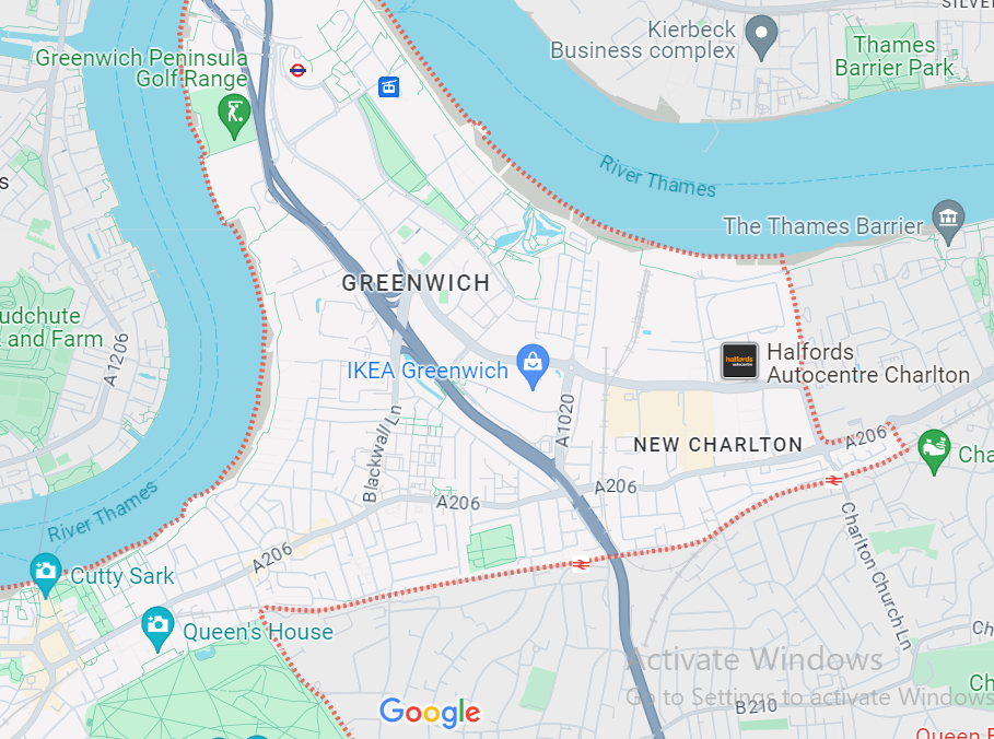 A google map showing the location of Greenwich in London