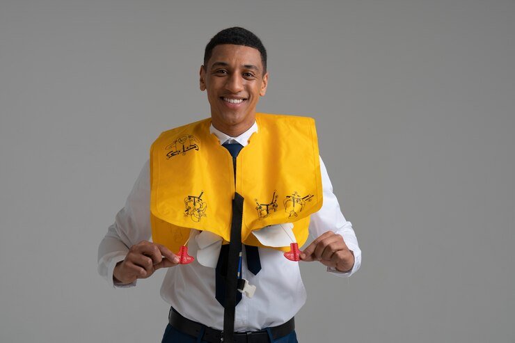 portrait-flight-attendant-with-inflatable-jacket